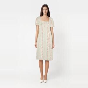 We Wore What Rosewood Puff Sleeve Victorian Floral Stripe Midi Dress Size 2